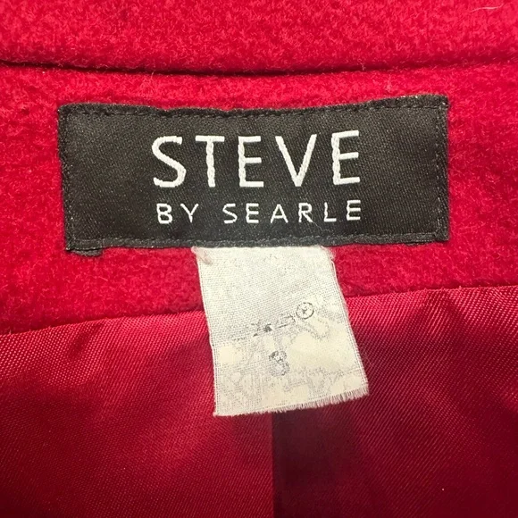 Steve by Searle Red Wool Blend Coat Women’s Size 8 Belted Peacoat - Picture 9 of 10